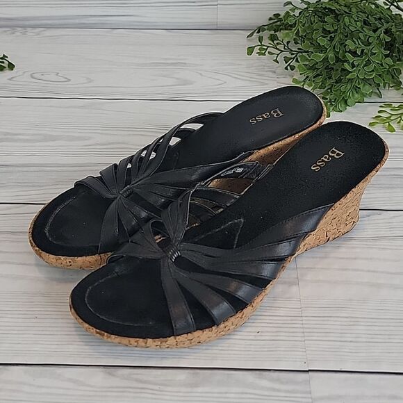Bass Merlot slip-on cork wedge sandal in black Women's Size 9.5 - Picture 10 of 10